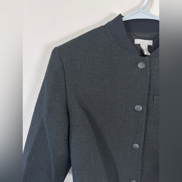 H&M Black Textured Bomber Jacket cardigan black tweed size small - Picture 7 of 10